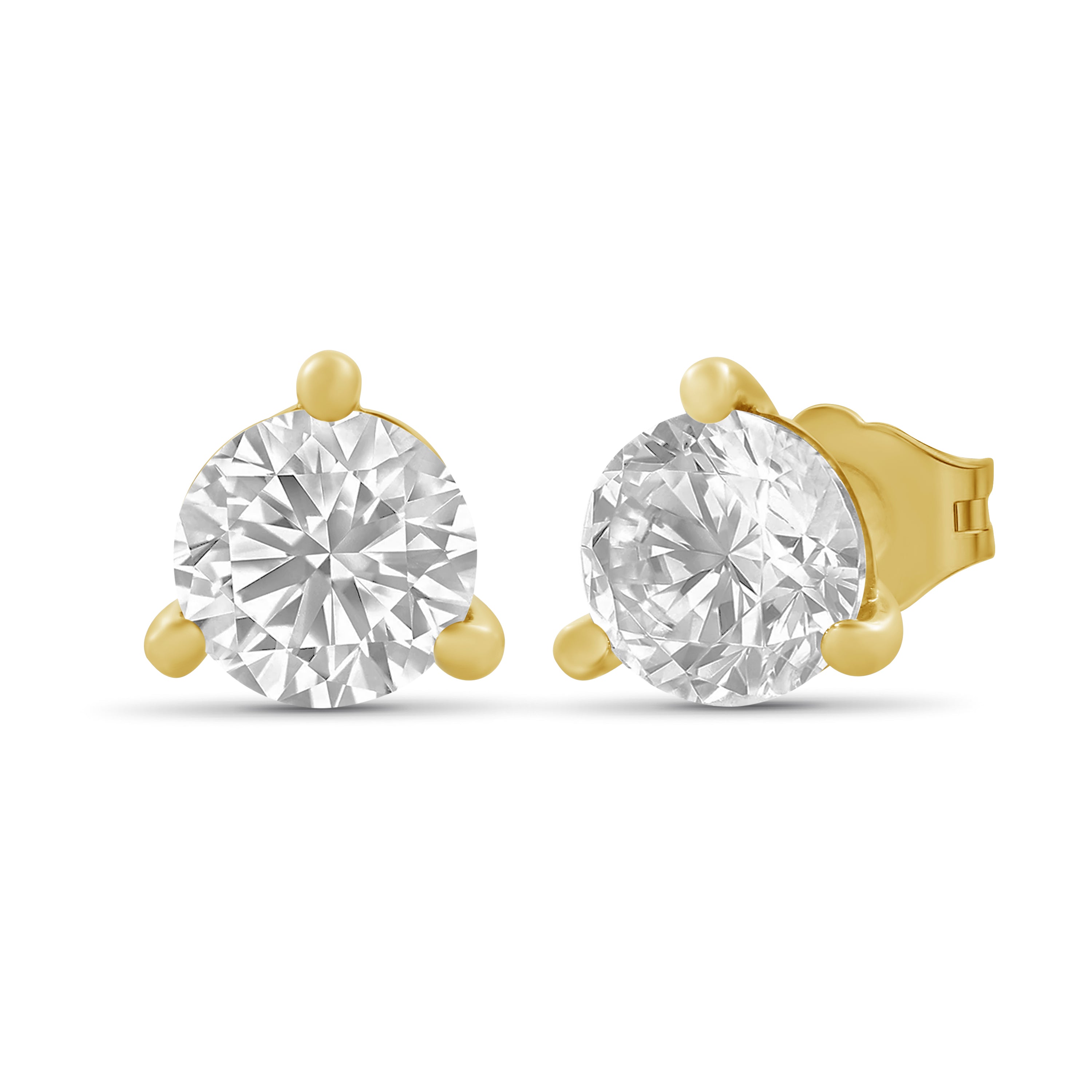 Diamonair Lab Grown Diamond (F/VS+) 1.00 carat Round cut Gold over Silver Stud Earrings
