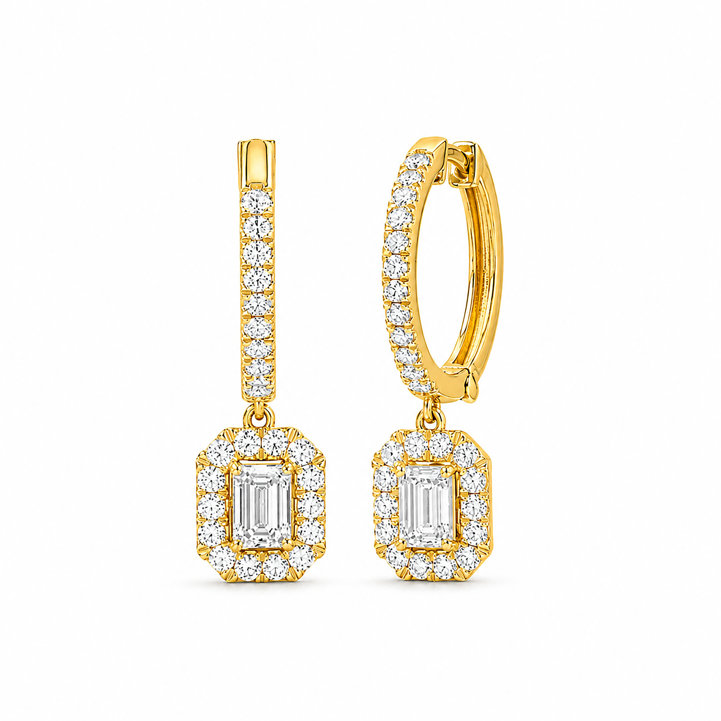 Diamonair Lab Grown Diamond (F/VS+) 3.00 carat Round cut Sterling Silver Dangle Earrings - Sterling Silver | Gold over Silver