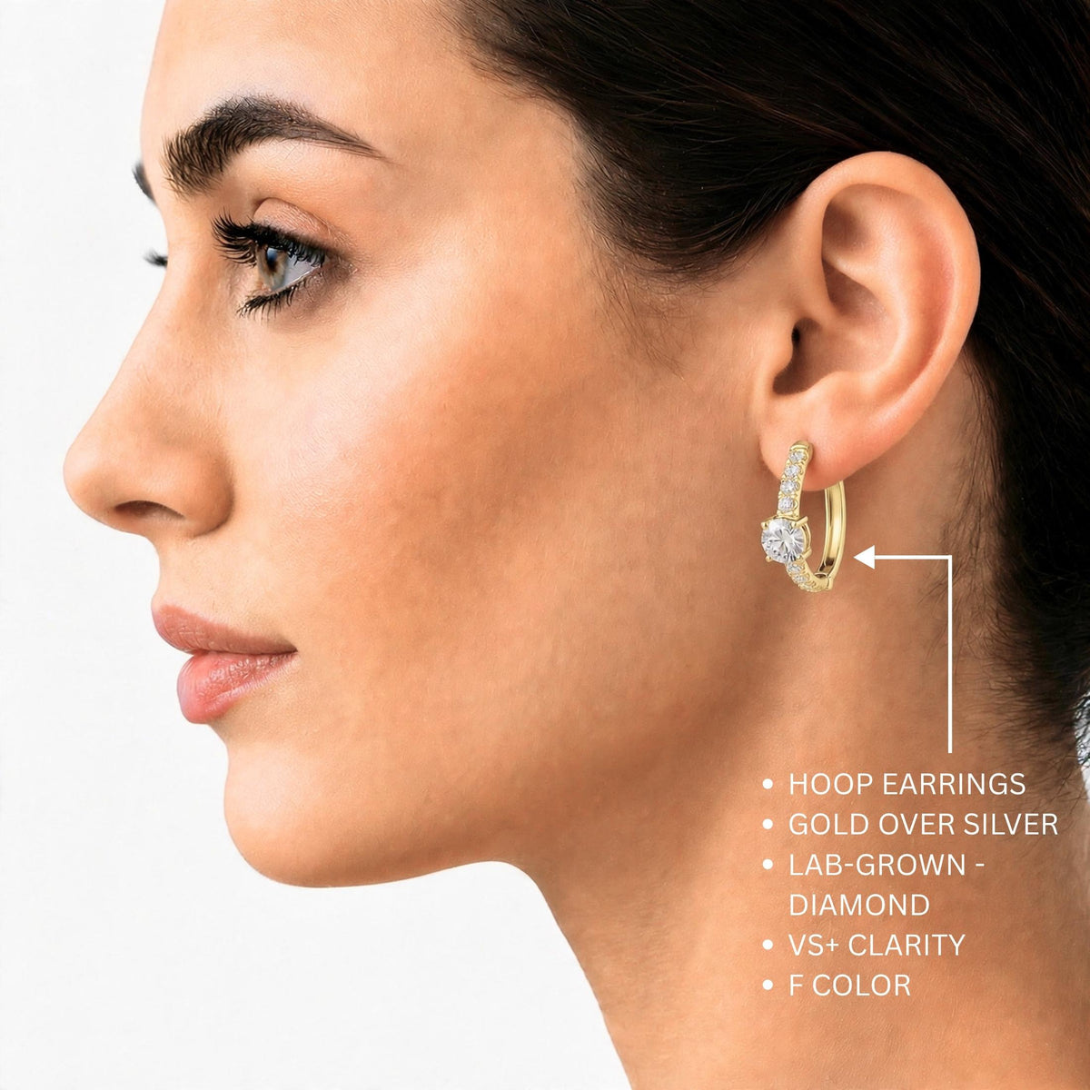 Diamonair Lab Grown Diamond (F/VS+) 2.00 carat Round cut Sterling Silver Hoop Earrings - Sterling Silver | Gold over Silver