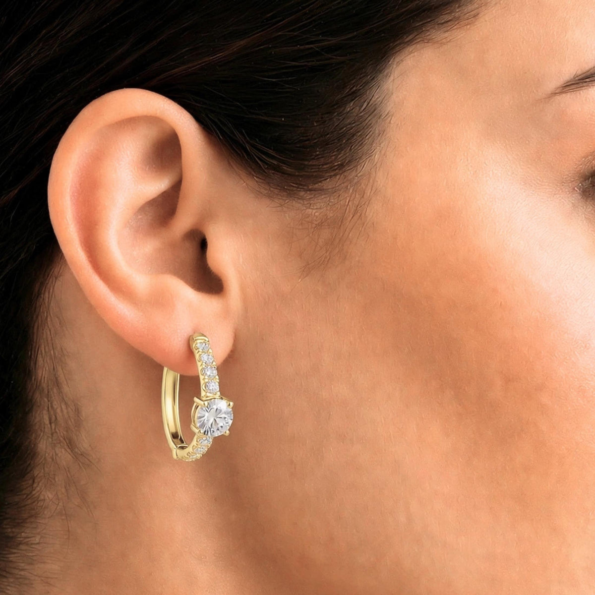 Diamonair Lab Grown Diamond (F/VS+) 2.00 carat Round cut Sterling Silver Hoop Earrings - Sterling Silver | Gold over Silver