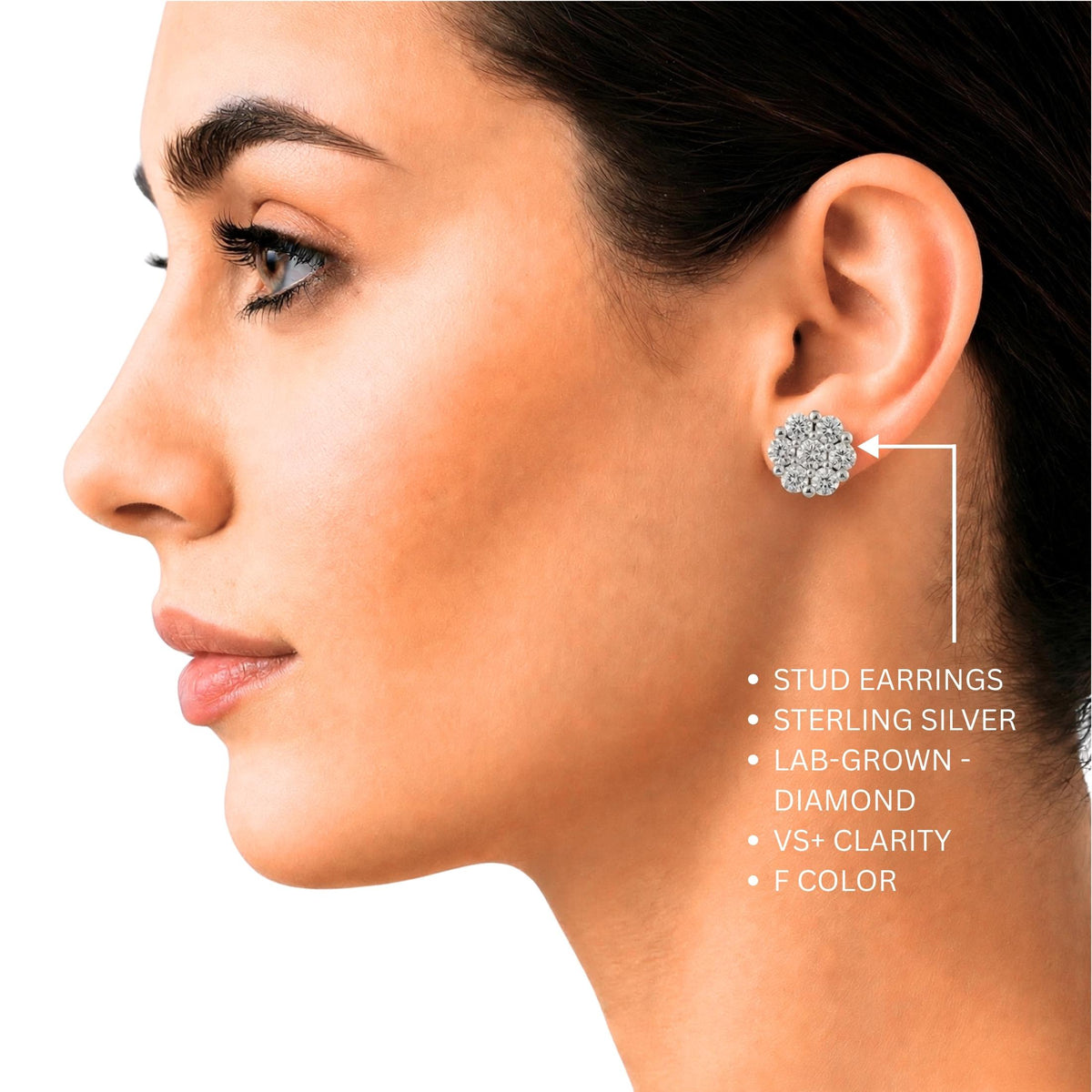 Diamonair Lab Grown Diamond (F/VS+) 1.00 carat Round cut Sterling Silver Stud Earrings - Sterling Silver | Gold over Silver