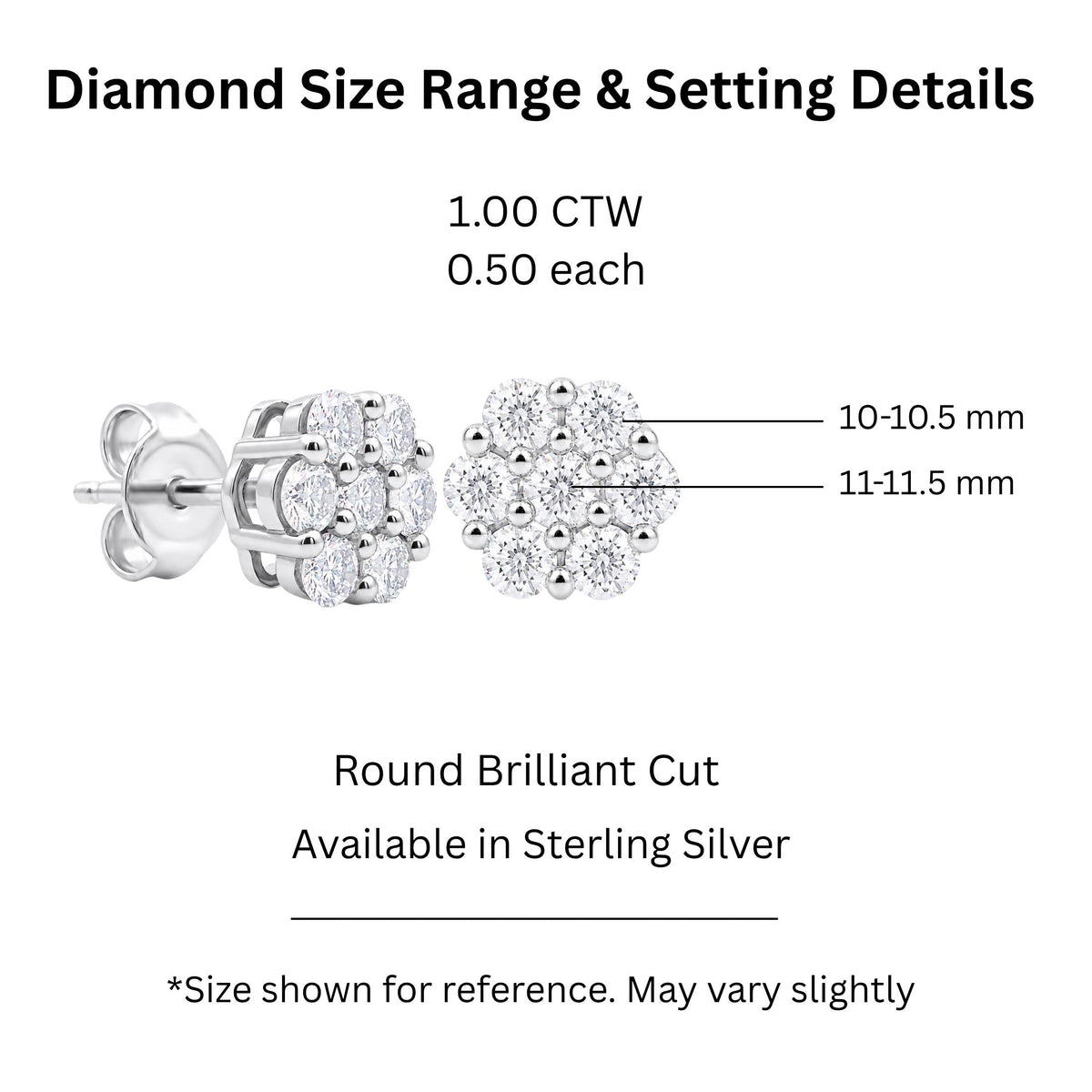 Diamonair Lab Grown Diamond (F/VS+) 1.00 carat Round cut Sterling Silver Stud Earrings - Sterling Silver | Gold over Silver