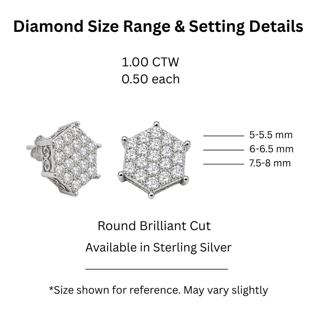 Diamonair Lab Grown Diamond (F/VS+) 1.00 carat Round cut Sterling Silver Stud Earrings - Sterling Silver | Gold over Silver