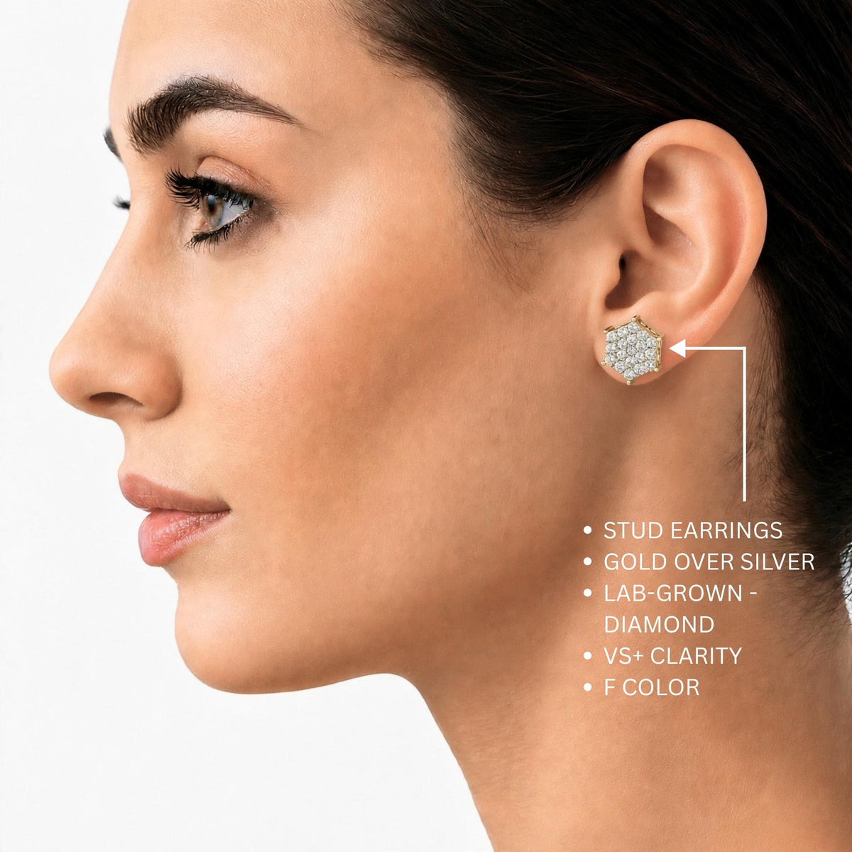 Diamonair Lab Grown Diamond (F/VS+) 1.00 carat Round cut Sterling Silver Stud Earrings - Sterling Silver | Gold over Silver