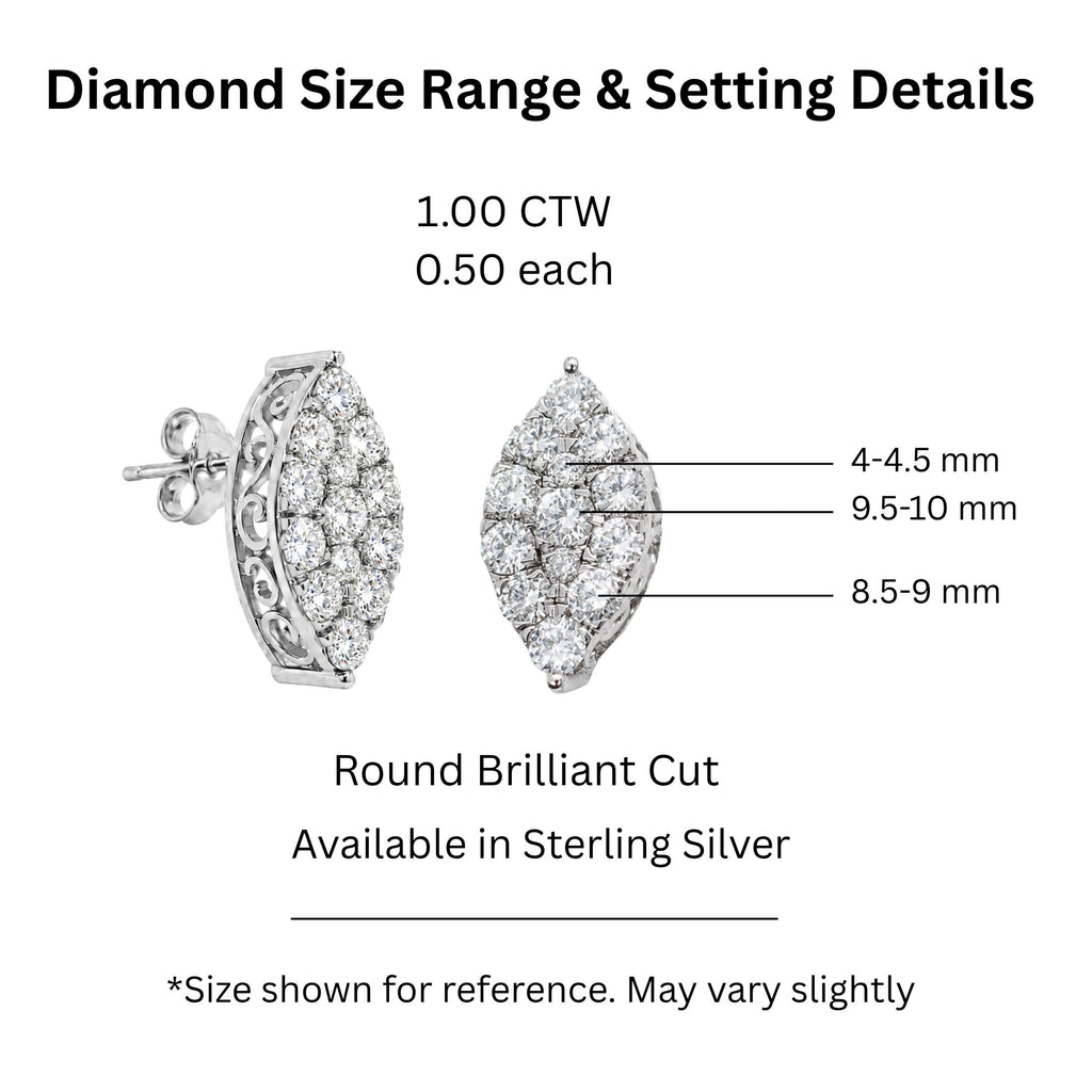 Diamonair Lab Grown Diamond (F/VS+) 1.00 carat Round cut Sterling Silver Stud Earrings - Sterling Silver | Gold over Silver