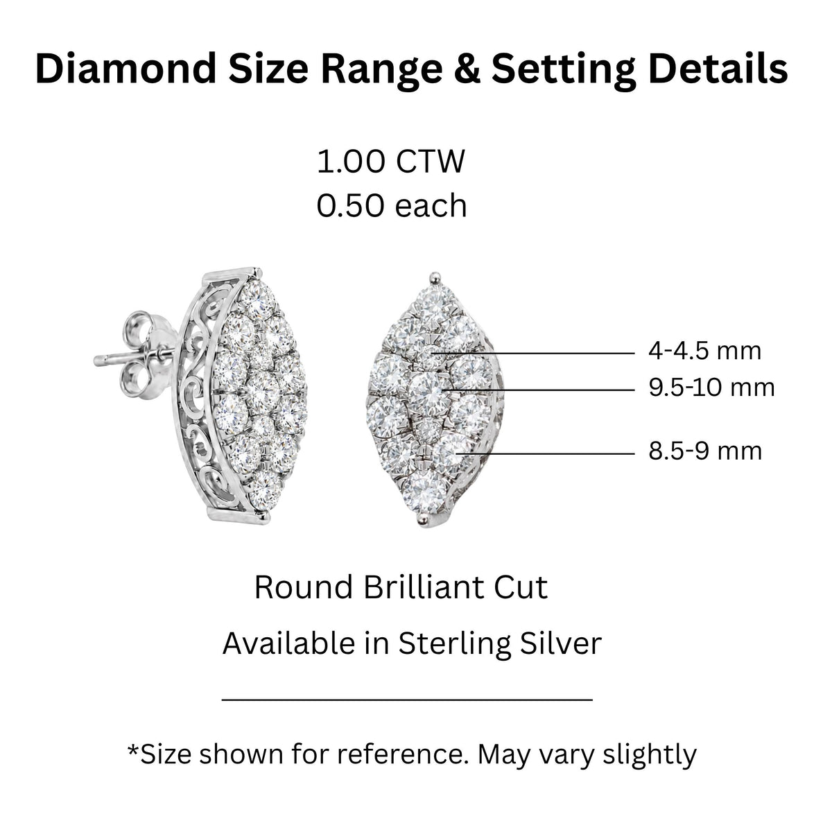 Diamonair Lab Grown Diamond (F/VS+) 1.00 carat Round cut Sterling Silver Stud Earrings - Sterling Silver | Gold over Silver