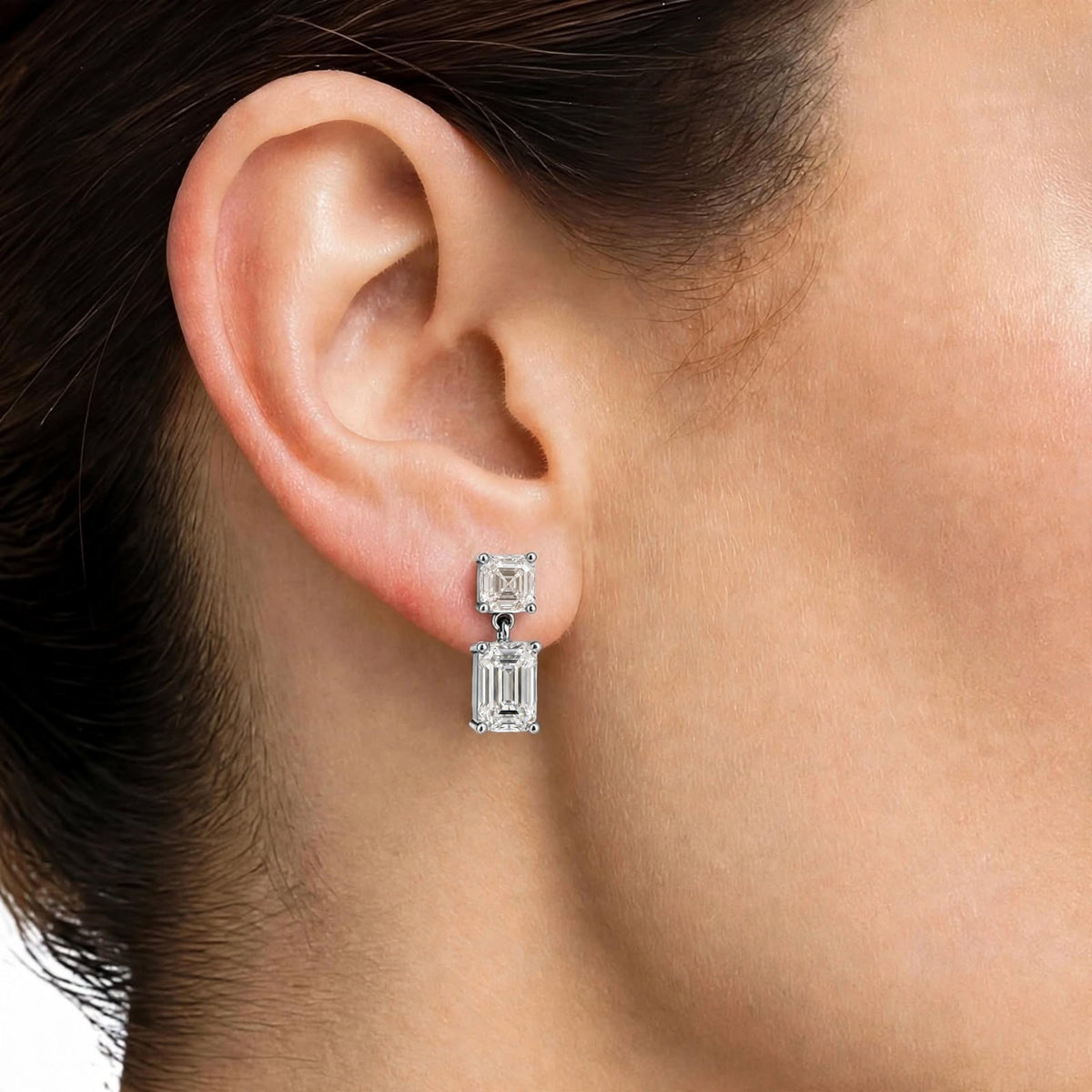 3-5 ctw Emerald-Asscher Stud Earrings