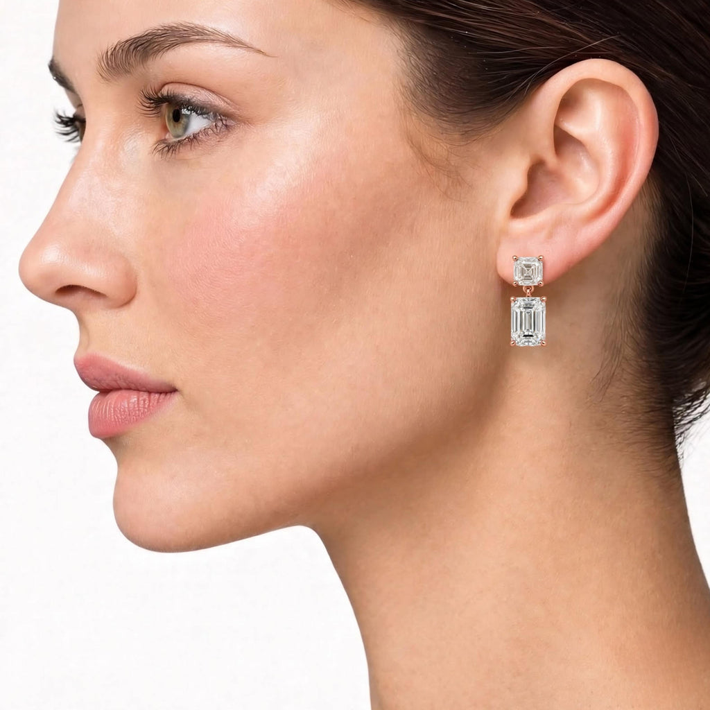 3-5 ctw Emerald-Asscher Stud Earrings