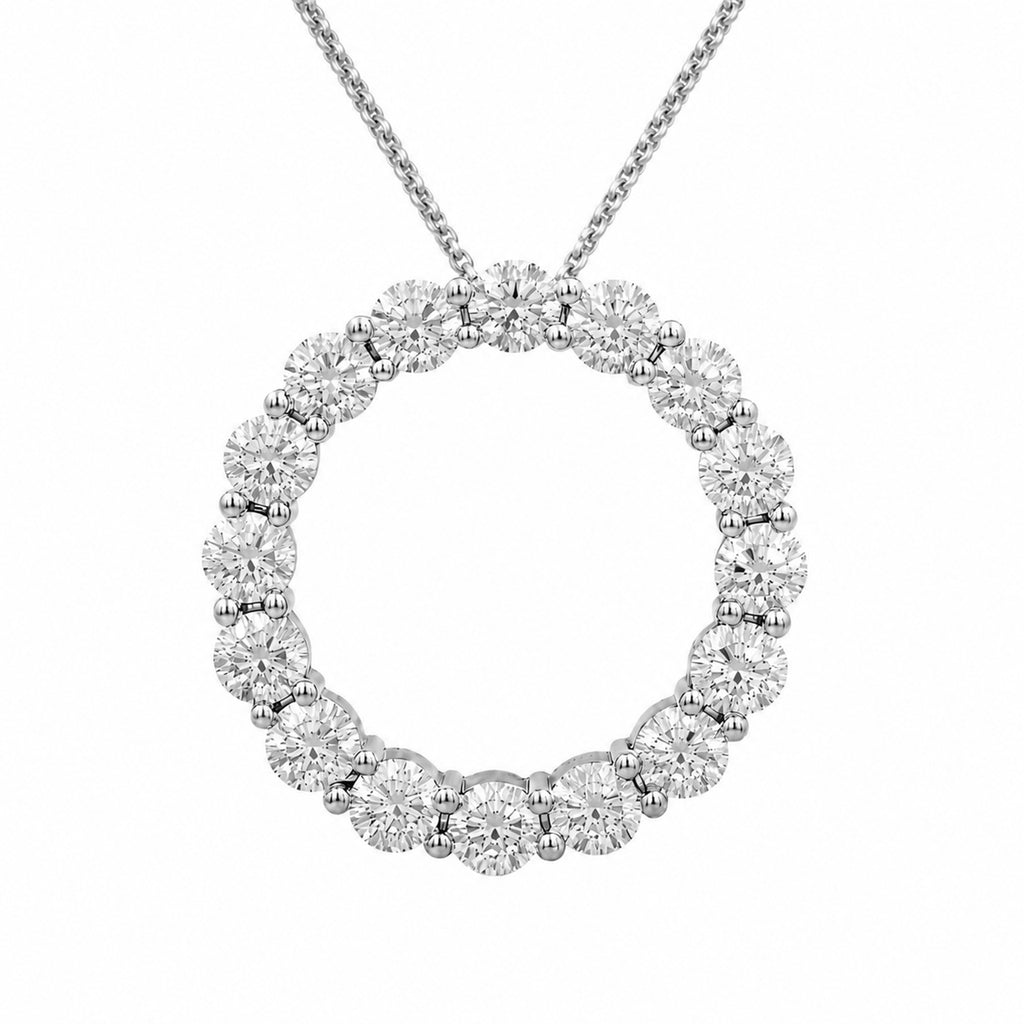 Diamonair Lab Grown Diamond (F/VS+) 3.00 carat Round cut Sterling Silver Circle Pendant - Sterling Silver | Gold over Silver