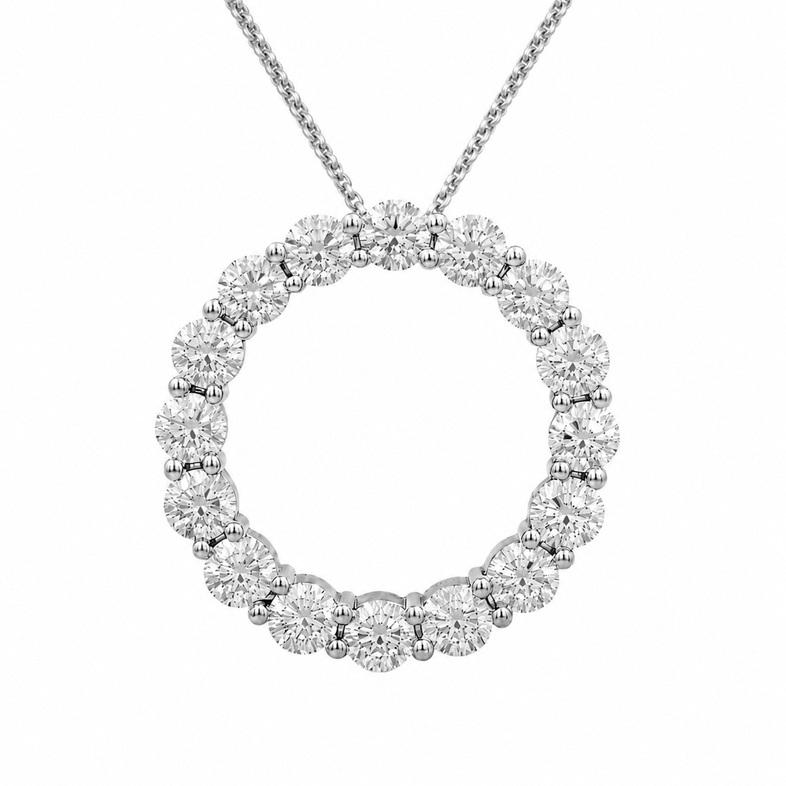 Diamonair Lab Grown Diamond (F/VS+) 3.00 carat Round cut Sterling Silver Circle Pendant - Sterling Silver | Gold over Silver