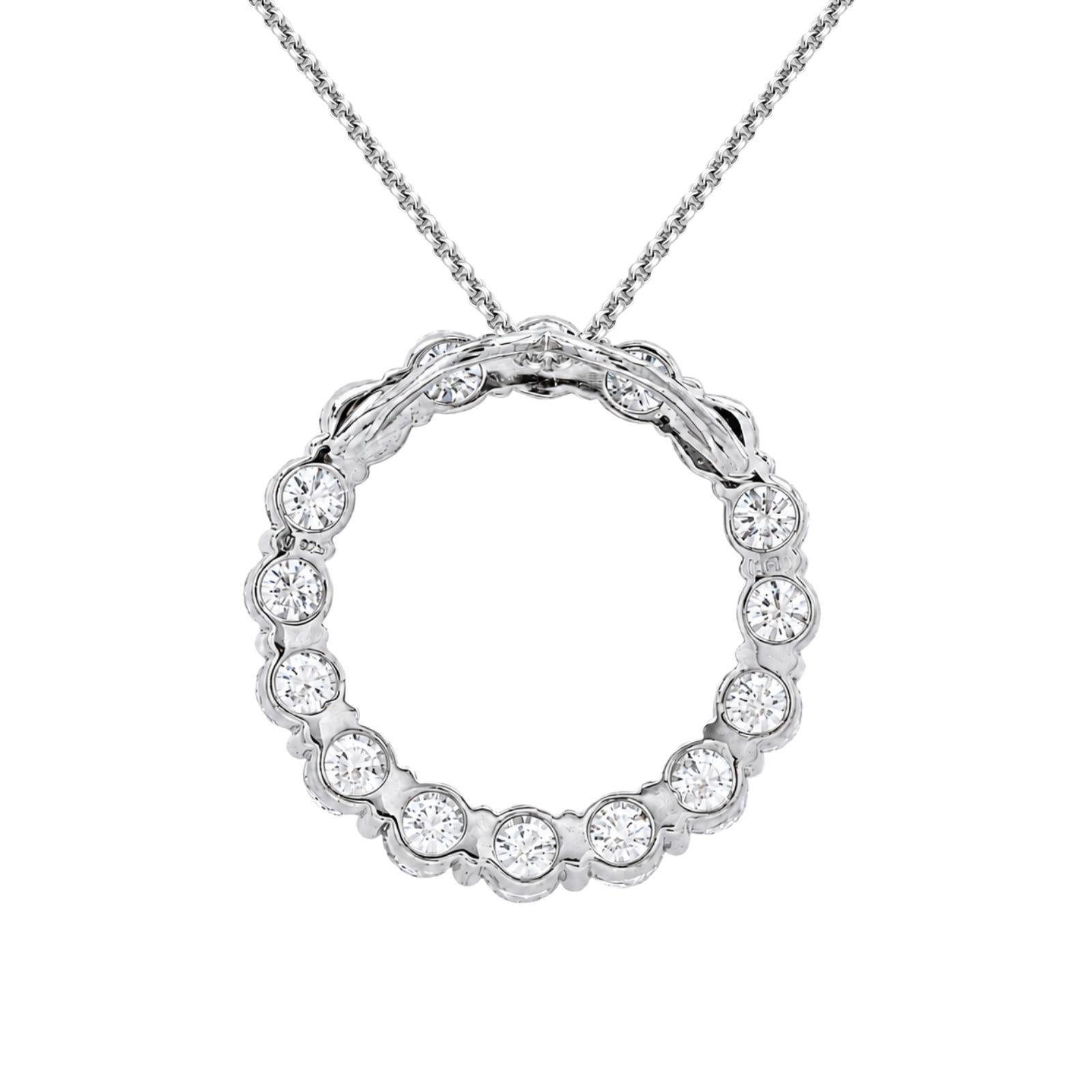Diamonair Lab Grown Diamond (F/VS+) 3.00 carat Round cut Sterling Silver Circle Pendant - Sterling Silver | Gold over Silver