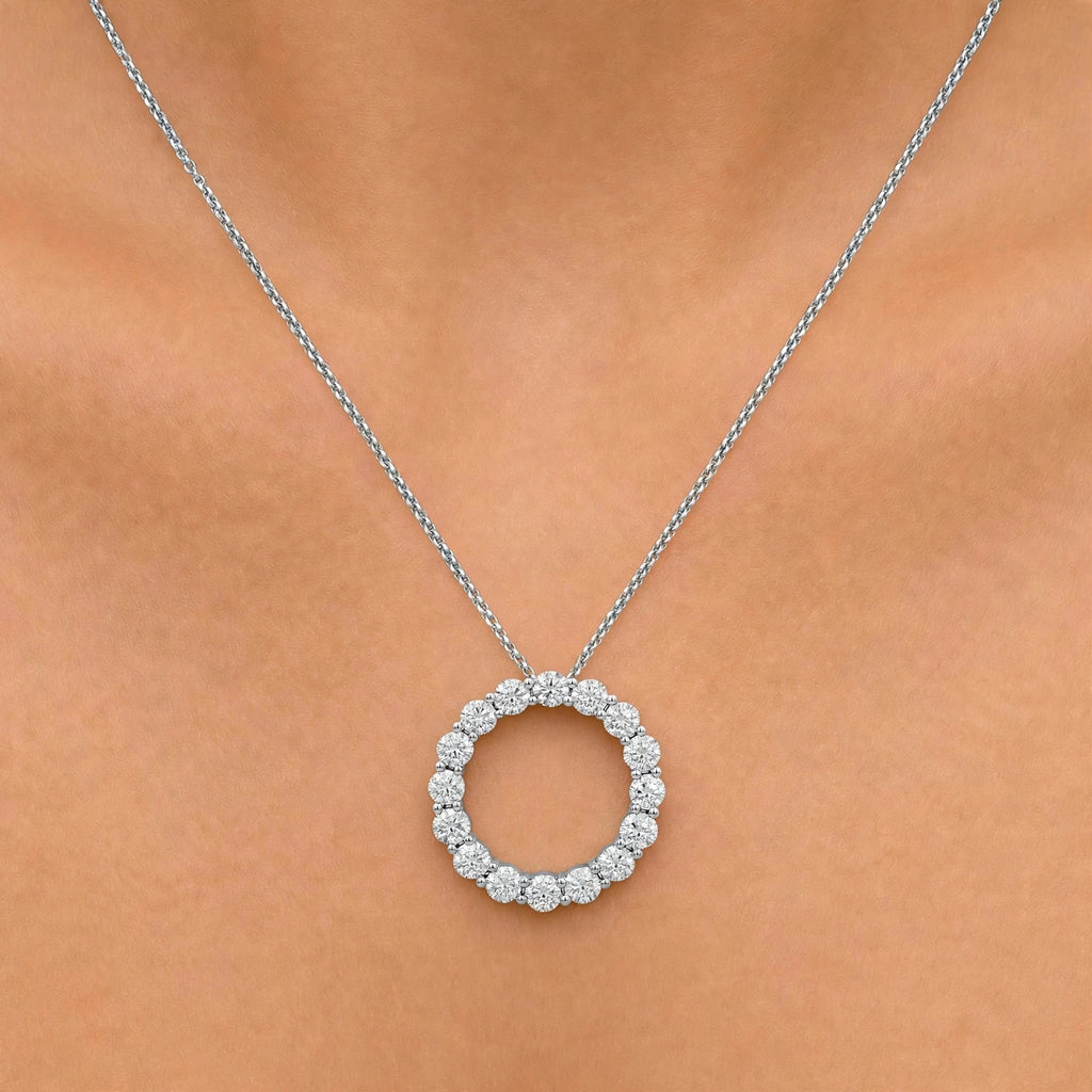 Diamonair Lab Grown Diamond (F/VS+) 3.00 carat Round cut Sterling Silver Circle Pendant - Sterling Silver | Gold over Silver