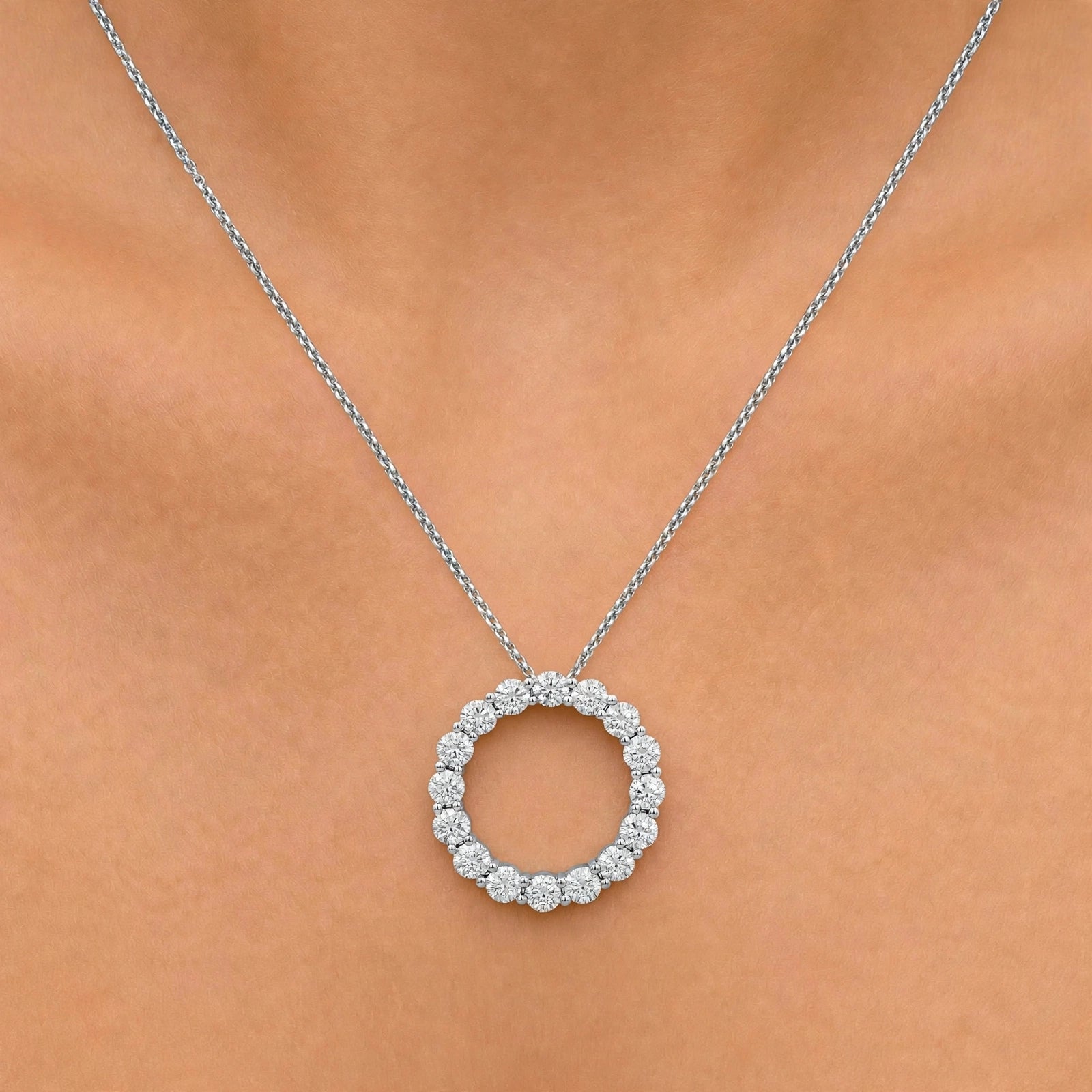 Diamonair Lab Grown Diamond (F/VS+) 3.00 carat Round cut Sterling Silver Circle Pendant - Sterling Silver | Gold over Silver
