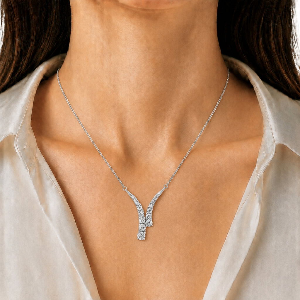 Diamonair Lab Grown Diamond (F/VS+) 3.00 carat Round cut Sterling Silver Y Necklace - Sterling Silver | Gold over Silver