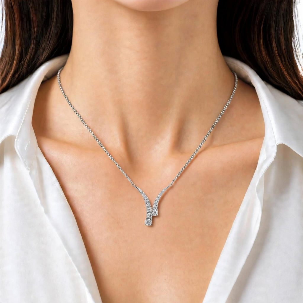 Diamonair Lab Grown Diamond (F/VS+) 3.00 carat Round cut Sterling Silver Y Necklace - Sterling Silver | Gold over Silver