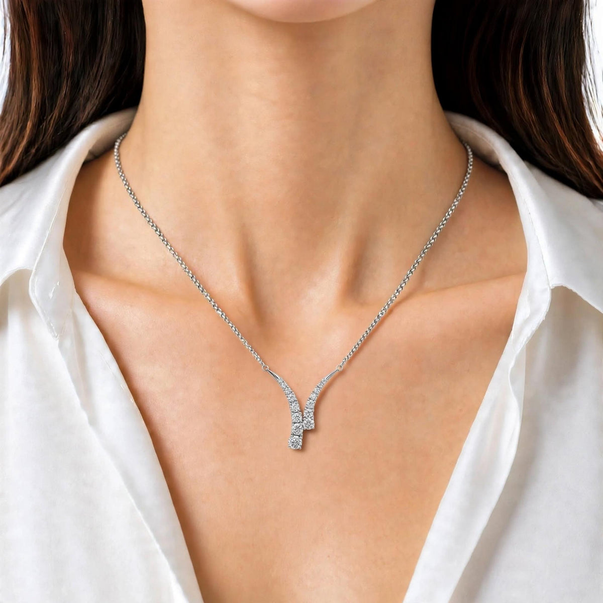 Diamonair Lab Grown Diamond (F/VS+) 3.00 carat Round cut Sterling Silver Y Necklace - Sterling Silver | Gold over Silver