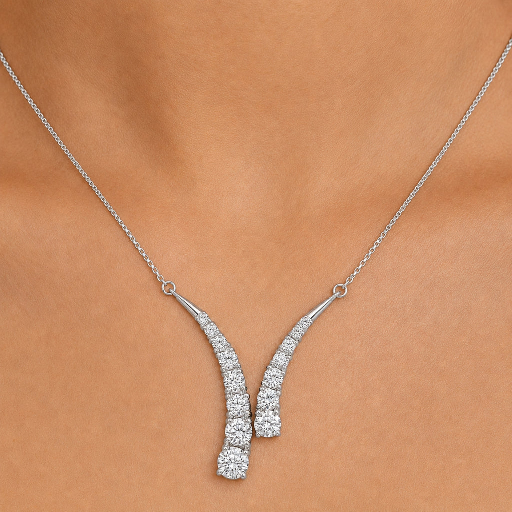 Diamonair Lab Grown Diamond (F/VS+) 3.00 carat Round cut Sterling Silver Y Necklace - Sterling Silver | Gold over Silver