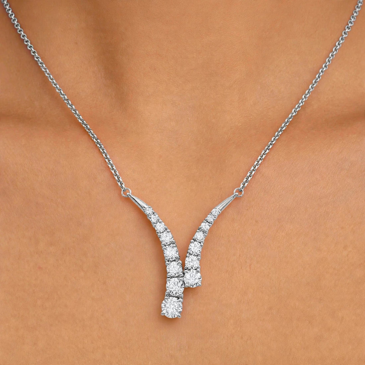 Diamonair Lab Grown Diamond (F/VS+) 3.00 carat Round cut Sterling Silver Y Necklace - Sterling Silver | Gold over Silver