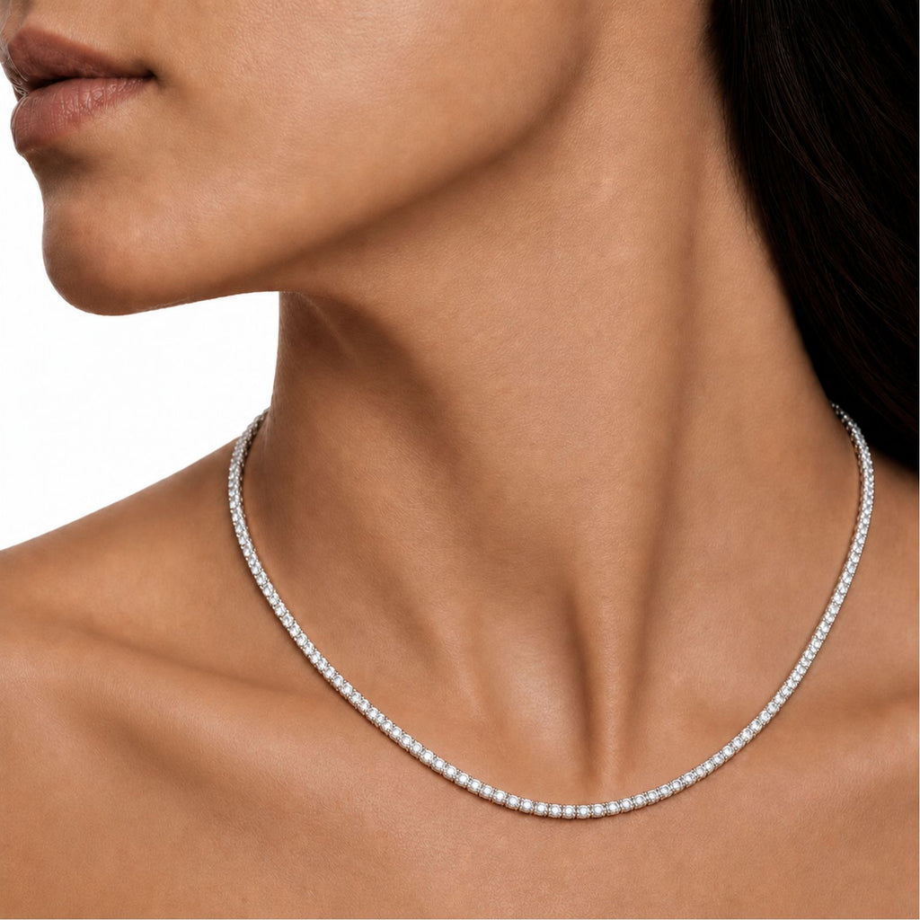 Diamonair Lab Grown Diamond (F/VS+) 10.00 carat Round cut Sterling Silver Tennis Necklace - Sterling Silver | Gold over Silver
