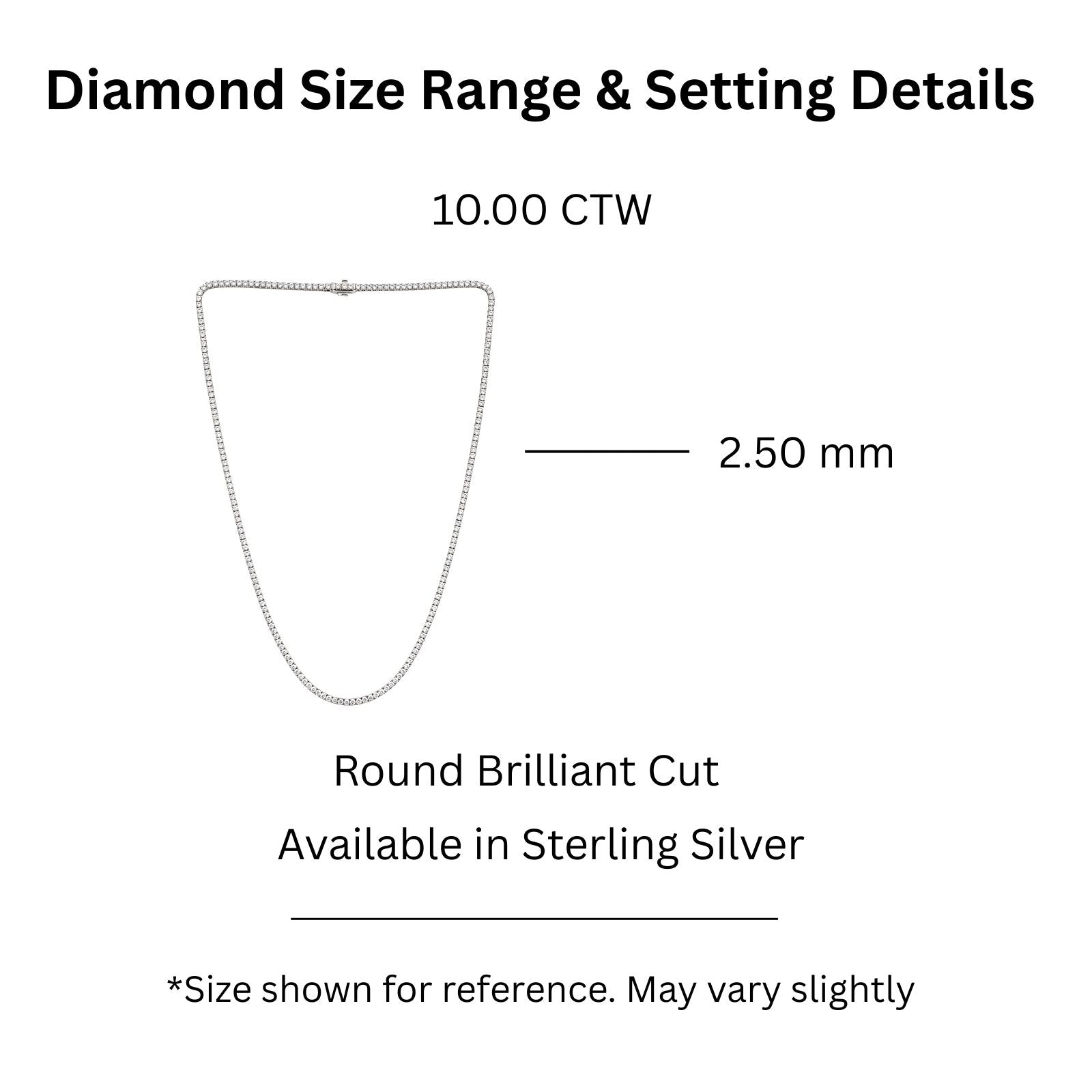 Diamonair Lab Grown Diamond (F/VS+) 10.00 carat Round cut Sterling Silver Tennis Necklace - Sterling Silver | Gold over Silver