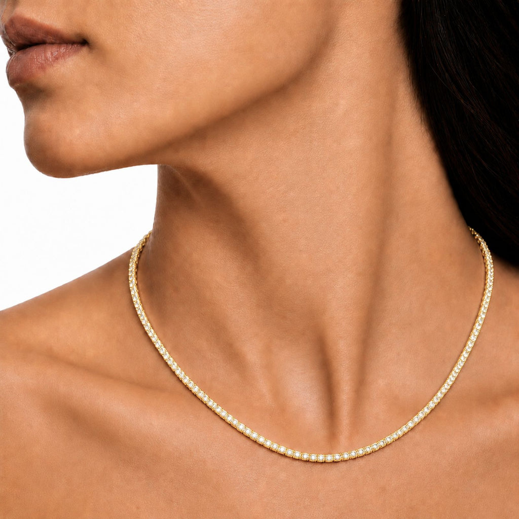 Diamonair Lab Grown Diamond (F/VS+) 10.00 carat Round cut Sterling Silver Tennis Necklace - Sterling Silver | Gold over Silver