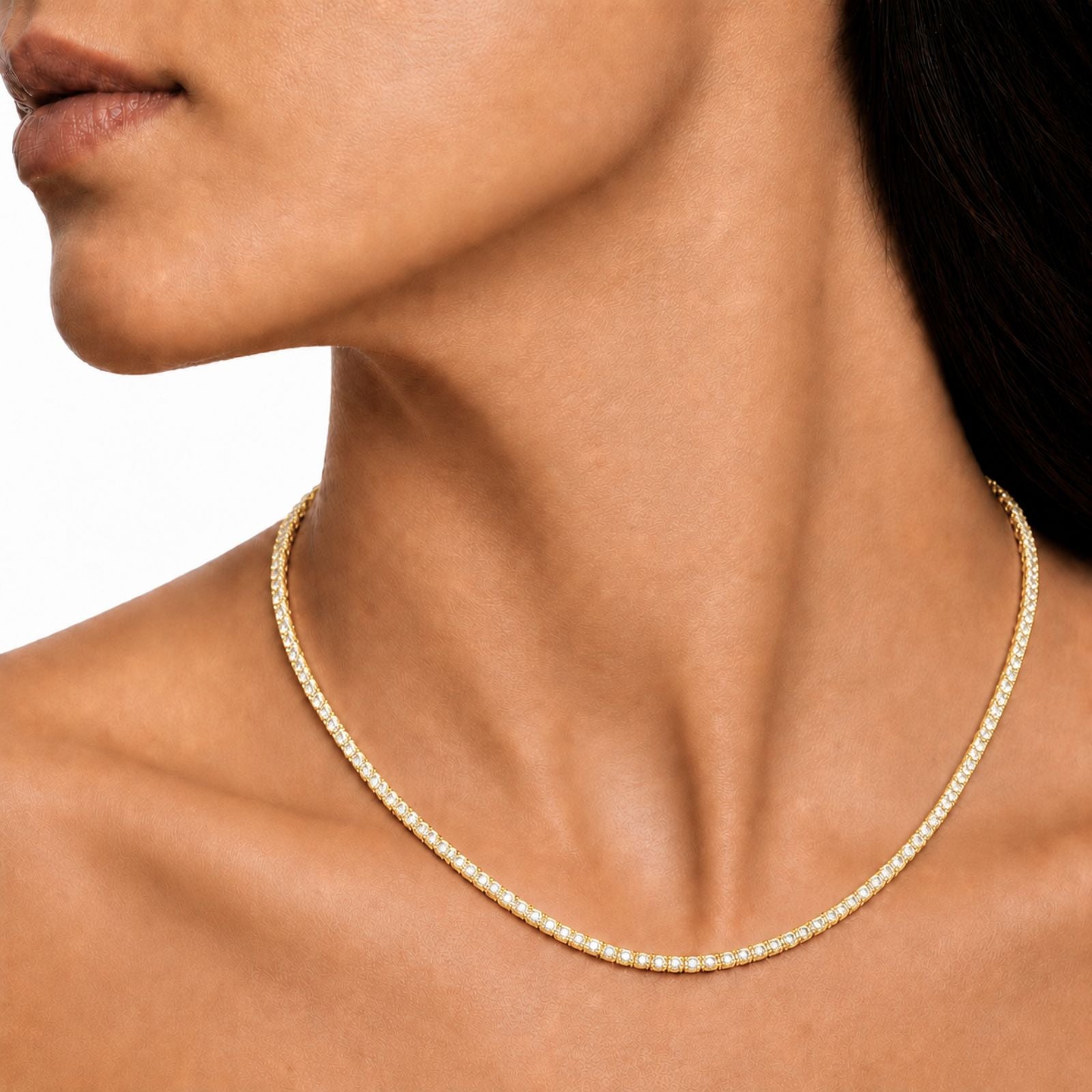 Diamonair Lab Grown Diamond (F/VS+) 10.00 carat Round cut Sterling Silver Tennis Necklace - Sterling Silver | Gold over Silver