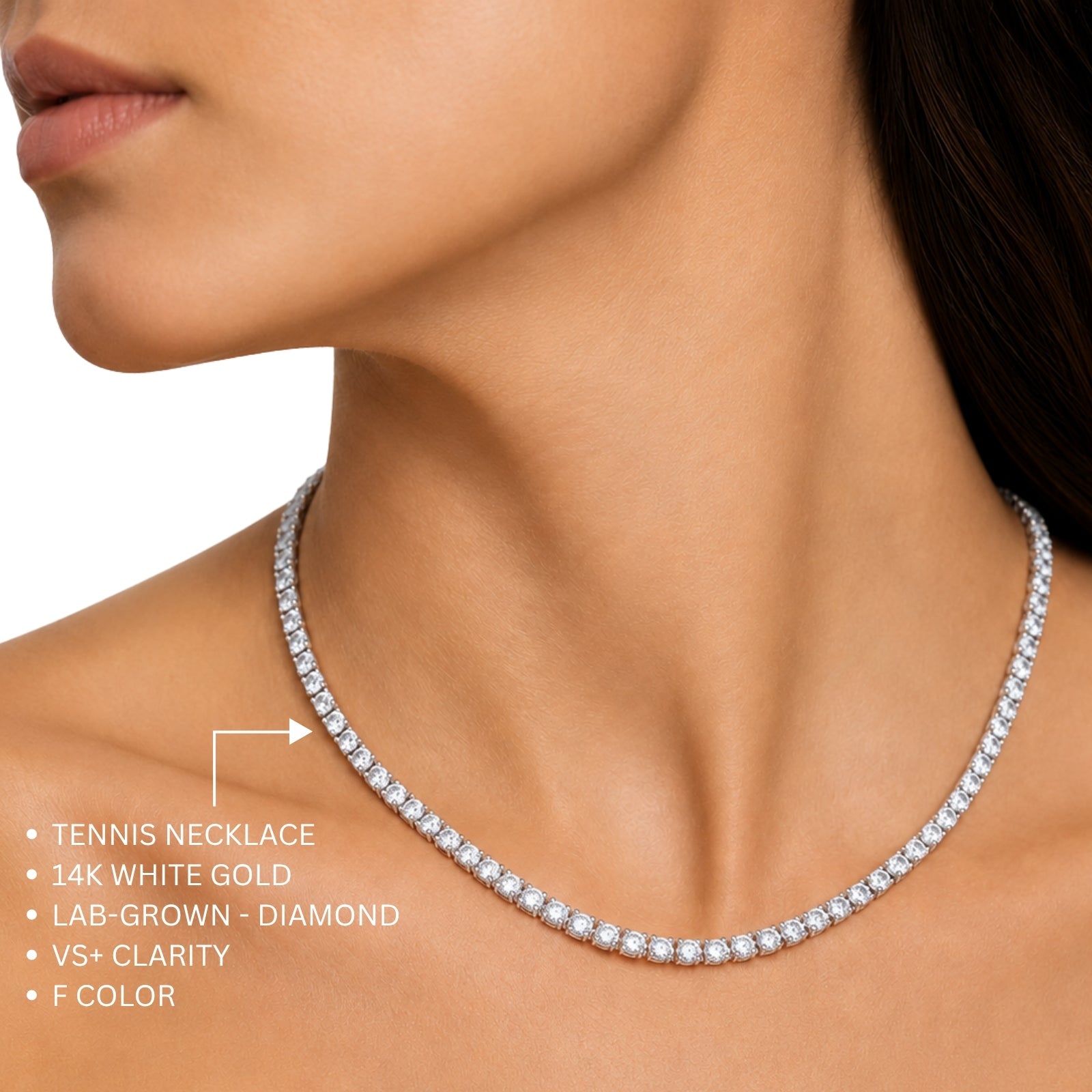 5.00-20.00 Carat T.W. Round-cut Lab Grown Diamond (F/VS) 14K Gold Tennis Necklace - Assorted Colors & Carat