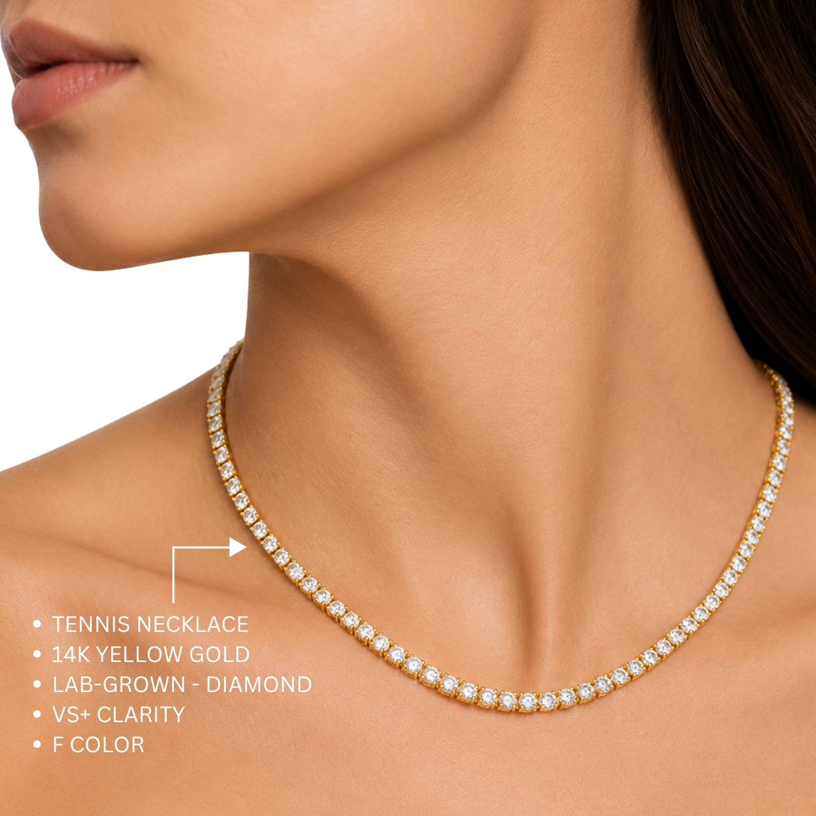5.00-20.00 Carat T.W. Round-cut Lab Grown Diamond (F/VS) 14K Gold Tennis Necklace - Assorted Colors & Carat