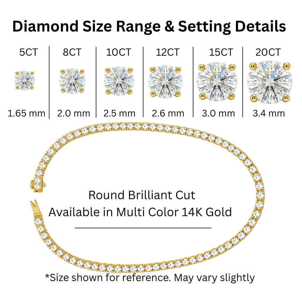 5.00-20.00 Carat T.W. Round-cut Lab Grown Diamond (F/VS) 14K Gold Tennis Necklace - Assorted Colors & Carat