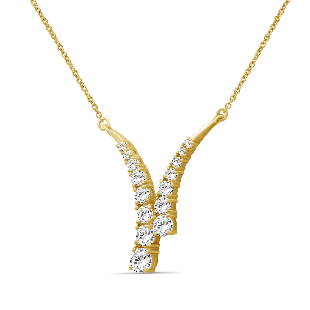 Diamonair Lab Grown Diamond (F/VS+) 3.00 carat Round cut Sterling Silver Y Necklace - Sterling Silver | Gold over Silver