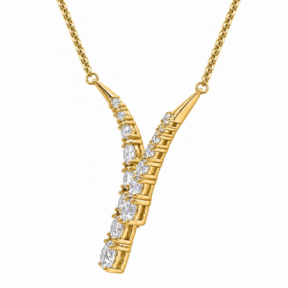 Diamonair Lab Grown Diamond (F/VS+) 3.00 carat Round cut Sterling Silver Y Necklace - Sterling Silver | Gold over Silver