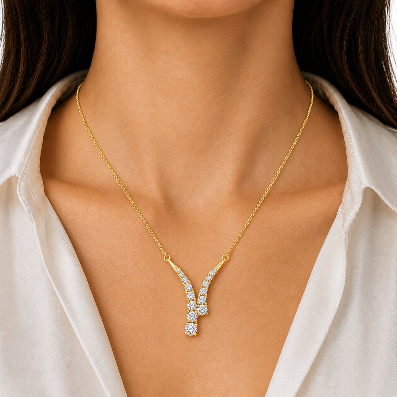 Diamonair Lab Grown Diamond (F/VS+) 3.00 carat Round cut Sterling Silver Y Necklace - Sterling Silver | Gold over Silver