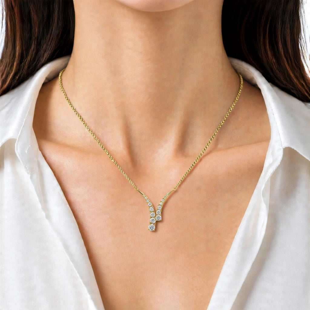 Diamonair Lab Grown Diamond (F/VS+) 3.00 carat Round cut Sterling Silver Y Necklace - Sterling Silver | Gold over Silver