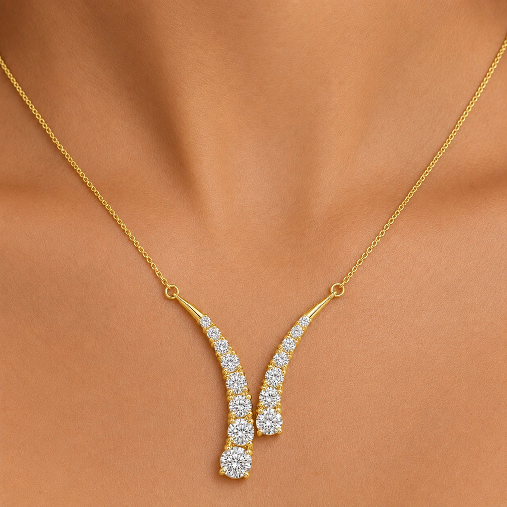 Diamonair Lab Grown Diamond (F/VS+) 3.00 carat Round cut Sterling Silver Y Necklace - Sterling Silver | Gold over Silver
