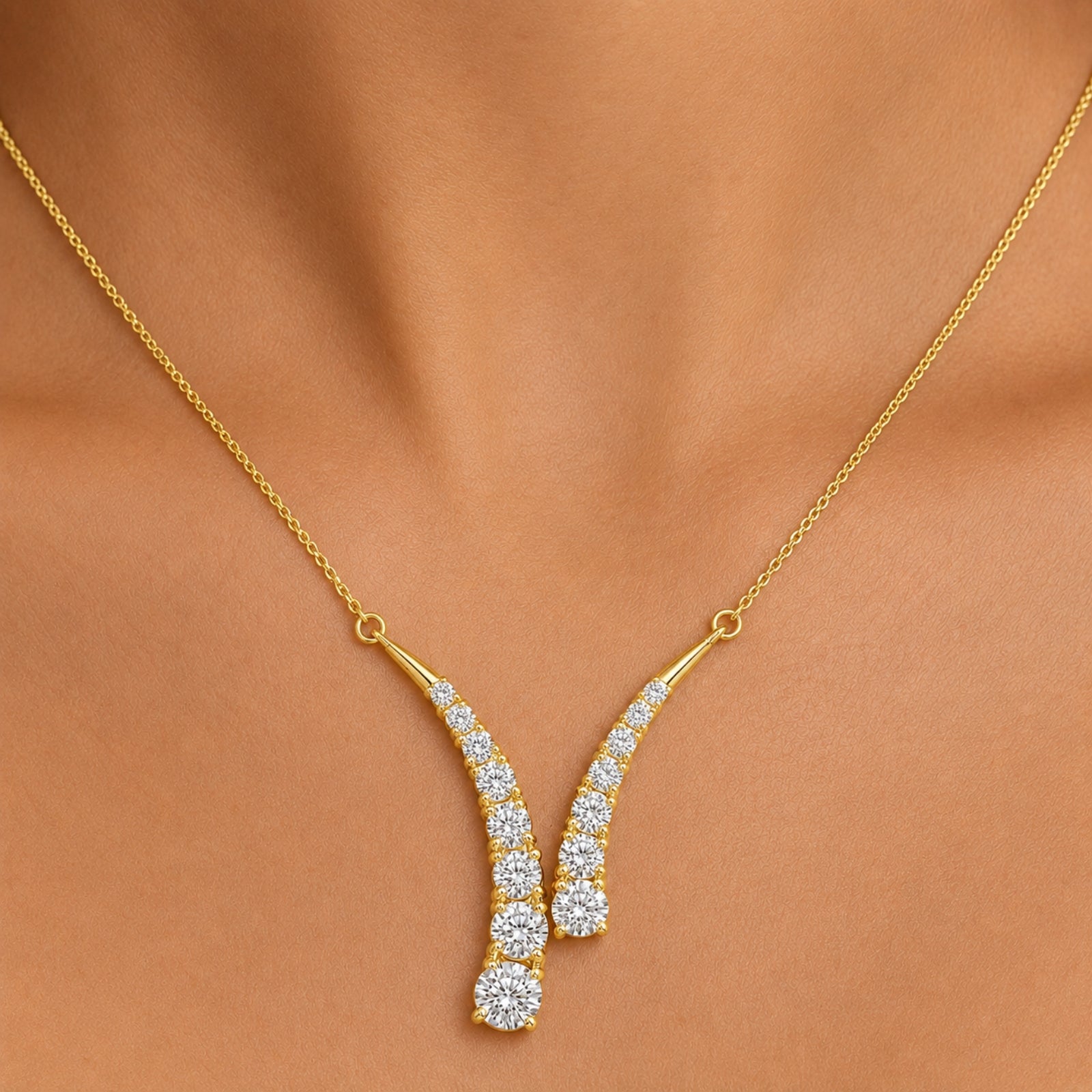Diamonair Lab Grown Diamond (F/VS+) 3.00 carat Round cut Sterling Silver Y Necklace - Sterling Silver | Gold over Silver