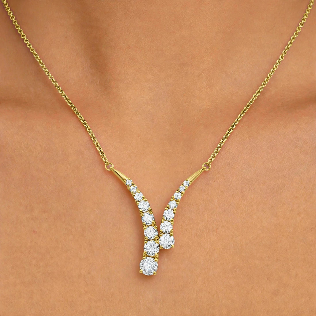 Diamonair Lab Grown Diamond (F/VS+) 3.00 carat Round cut Sterling Silver Y Necklace - Sterling Silver | Gold over Silver