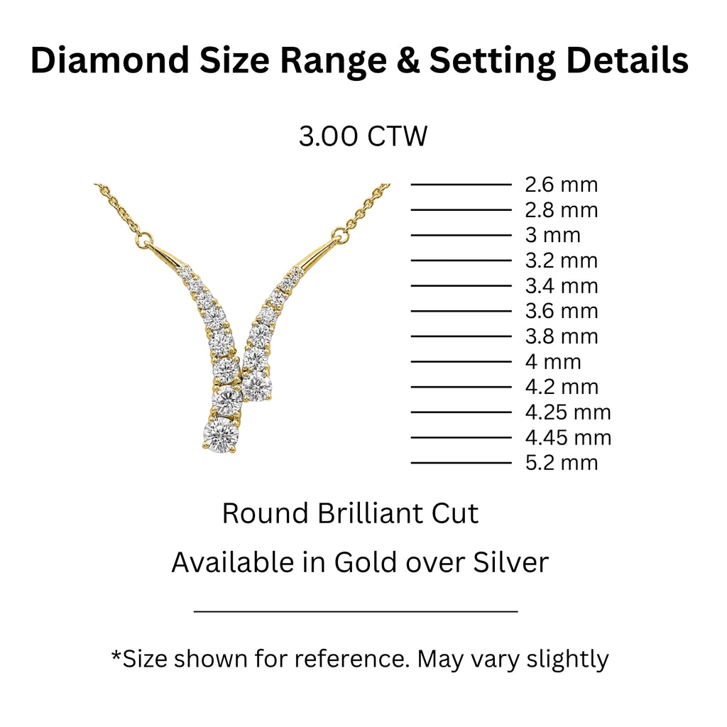 Diamonair Lab Grown Diamond (F/VS+) 3.00 carat Round cut Sterling Silver Y Necklace - Sterling Silver | Gold over Silver