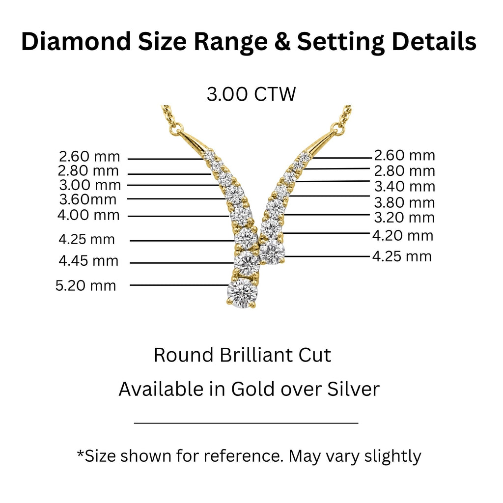 Diamonair Lab Grown Diamond (F/VS+) 3.00 carat Round cut Sterling Silver Y Necklace - Sterling Silver | Gold over Silver