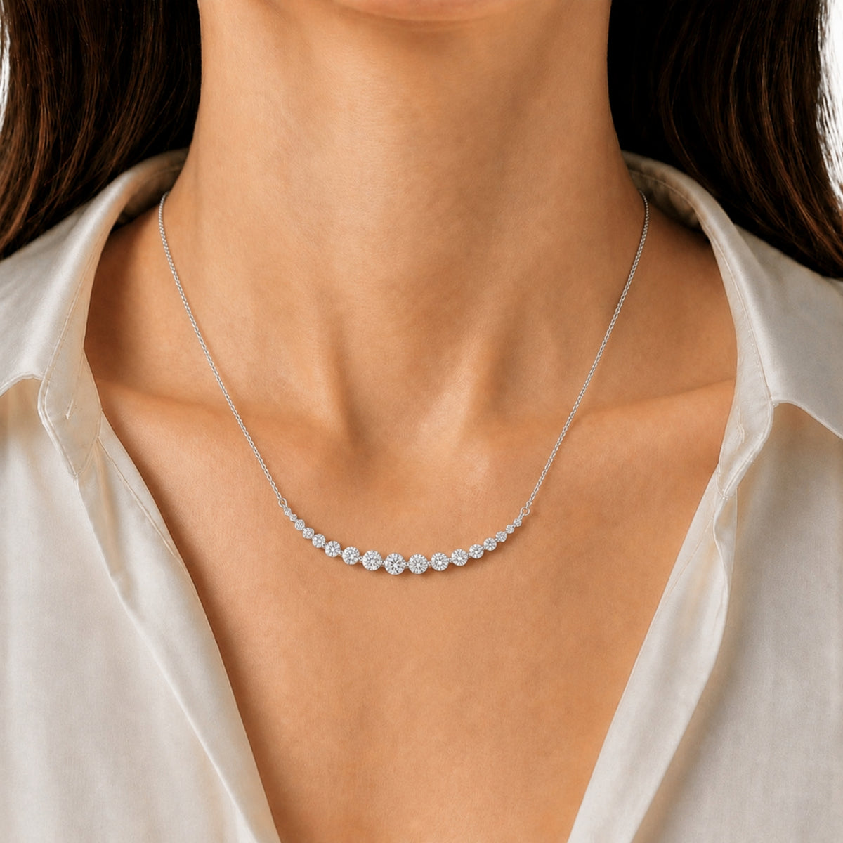 Diamonair Lab Grown Diamond (F/VS+) 2.00 carat Round cut Sterling Silver Smile Necklace - Sterling Silver | Gold over Silver