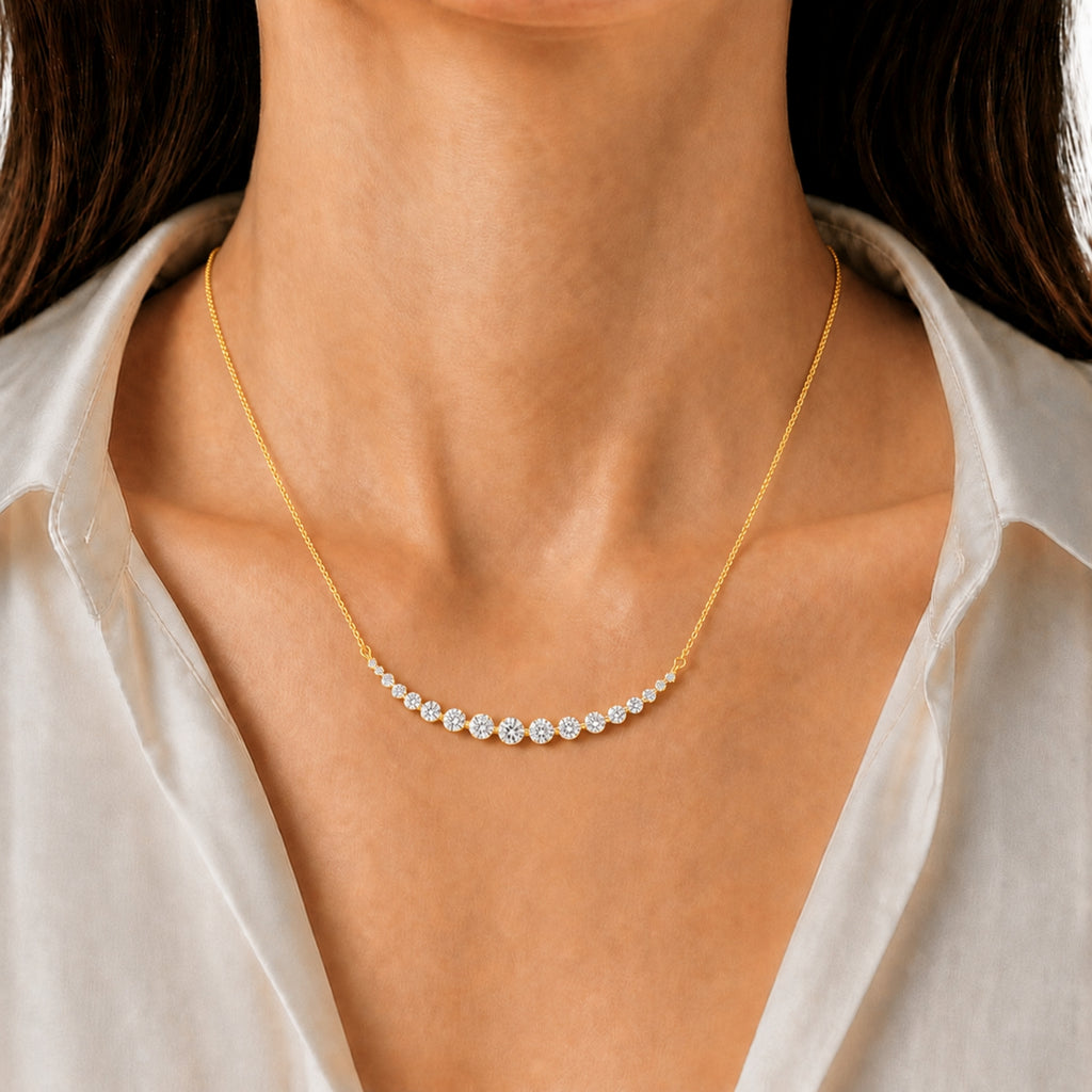 Diamonair Lab Grown Diamond (F/VS+) 2.00 carat Round cut Sterling Silver Smile Necklace - Sterling Silver | Gold over Silver