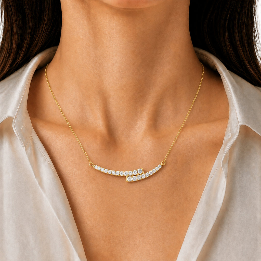 Diamonair Lab Grown Diamond (F/VS+) 1.00 carat Round cut Sterling Silver Smile Necklace - Sterling Silver | Gold over Silver