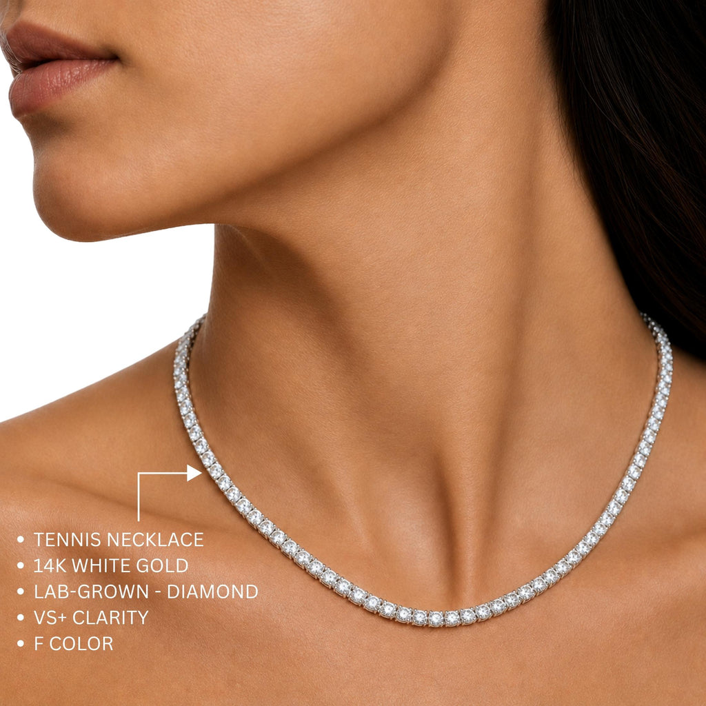 5.00-20.00 Carat T.W. Round-cut Lab Grown Diamond (F/VS) 14K Gold Tennis Necklace - Assorted Colors & Carat