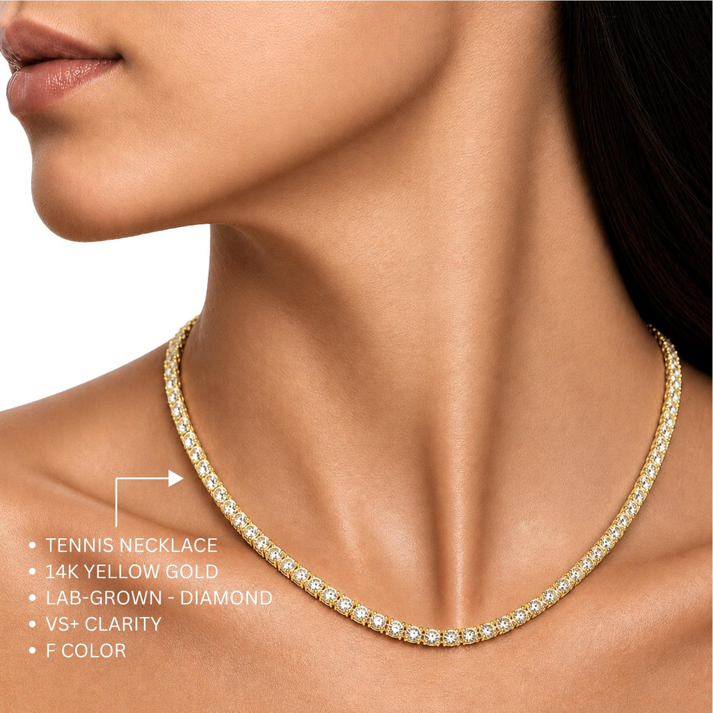 5.00-20.00 Carat T.W. Round-cut Lab Grown Diamond (F/VS) 14K Gold Tennis Necklace - Assorted Colors & Carat