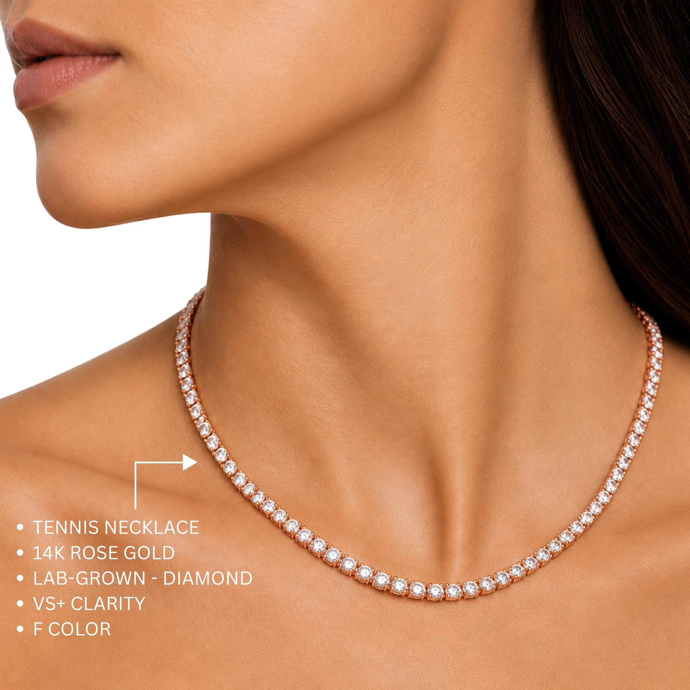 5.00-20.00 Carat T.W. Round-cut Lab Grown Diamond (F/VS) 14K Gold Tennis Necklace - Assorted Colors & Carat