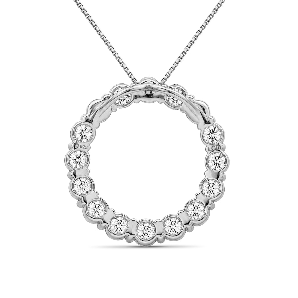 Diamonair Lab Grown Diamond (F/VS+) 3.00 carat Round cut Sterling Silver Circle Pendant - Sterling Silver | Gold over Silver