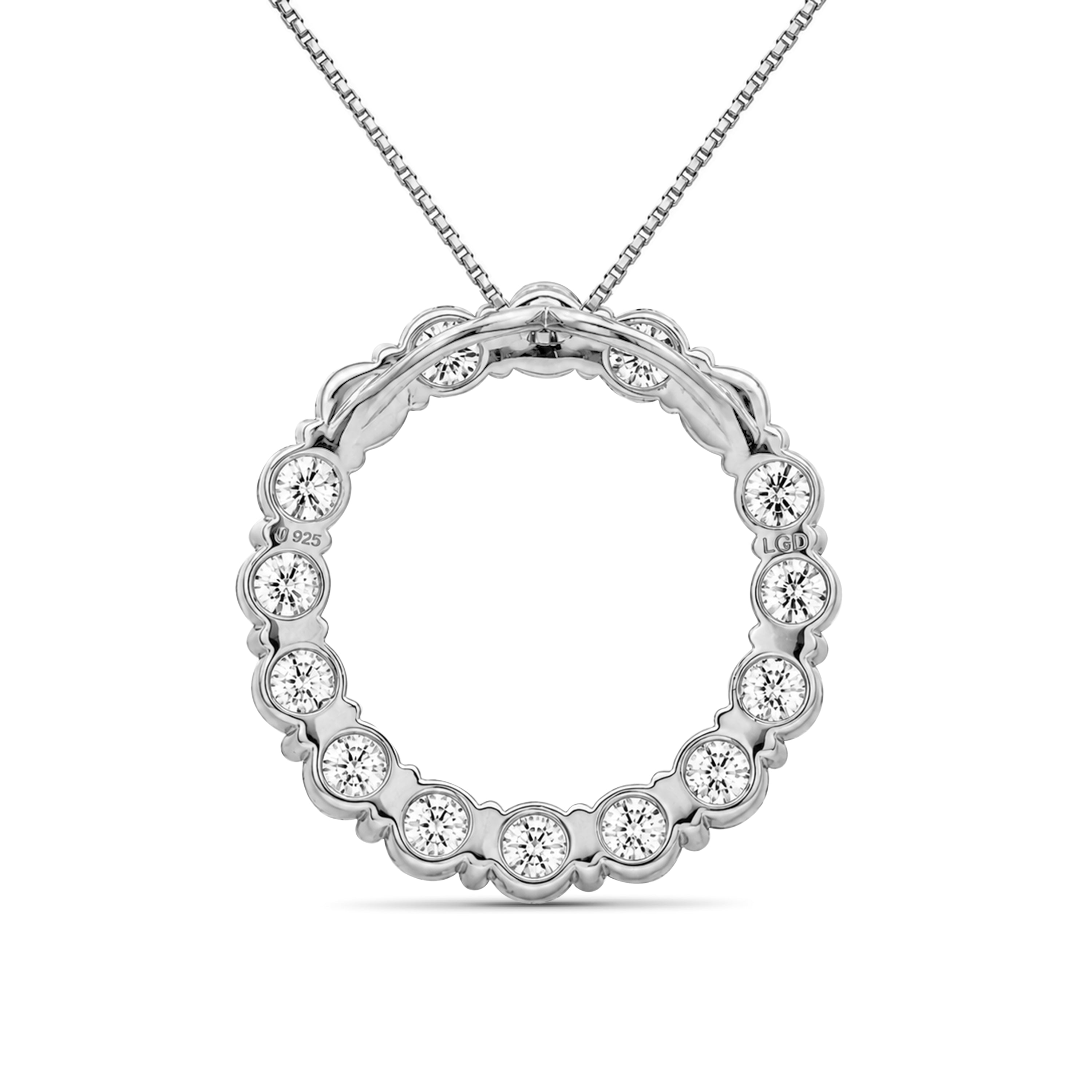 Diamonair Lab Grown Diamond (F/VS+) 3.00 carat Round cut Sterling Silver Circle Pendant - Sterling Silver | Gold over Silver