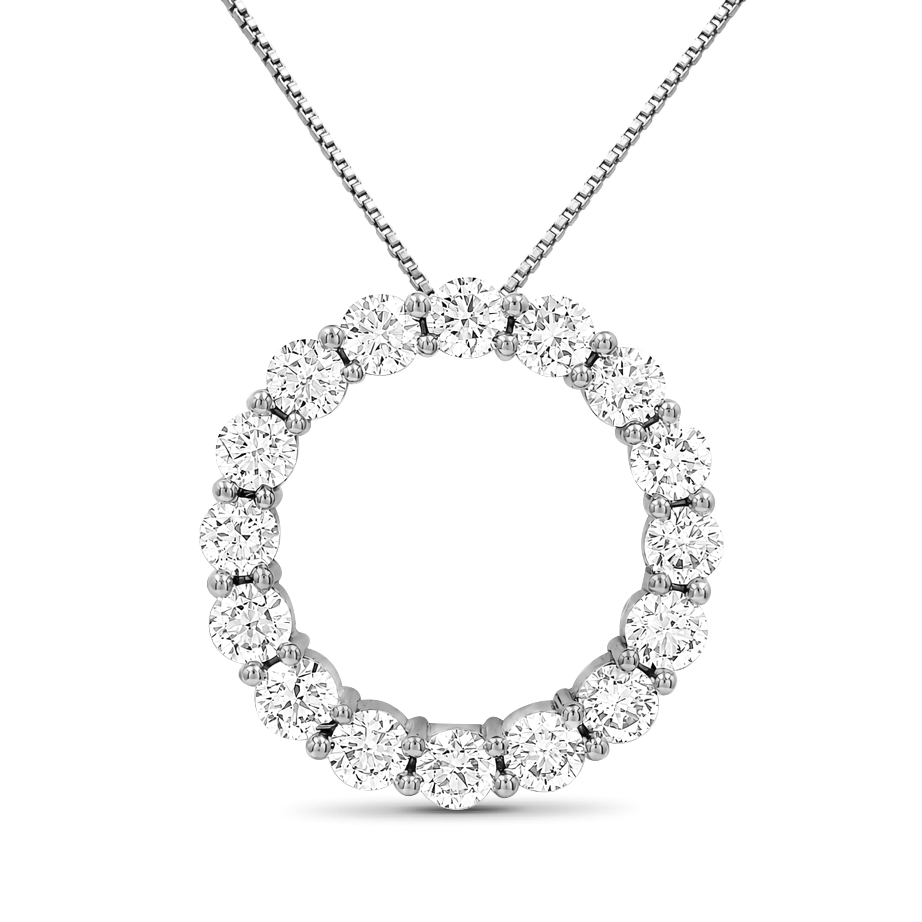 Diamonair Lab Grown Diamond (F/VS+) 3.00 carat Round cut Sterling Silver Circle Pendant - Sterling Silver | Gold over Silver