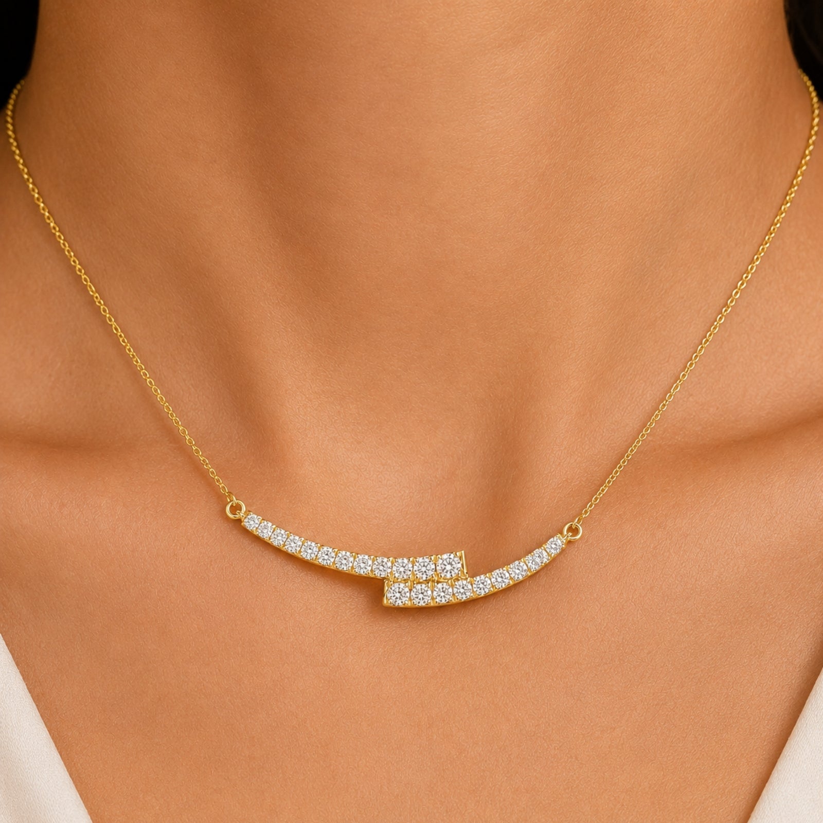 Diamonair Lab Grown Diamond (F/VS+) 1.00 carat Round cut Sterling Silver Smile Necklace - Sterling Silver | Gold over Silver