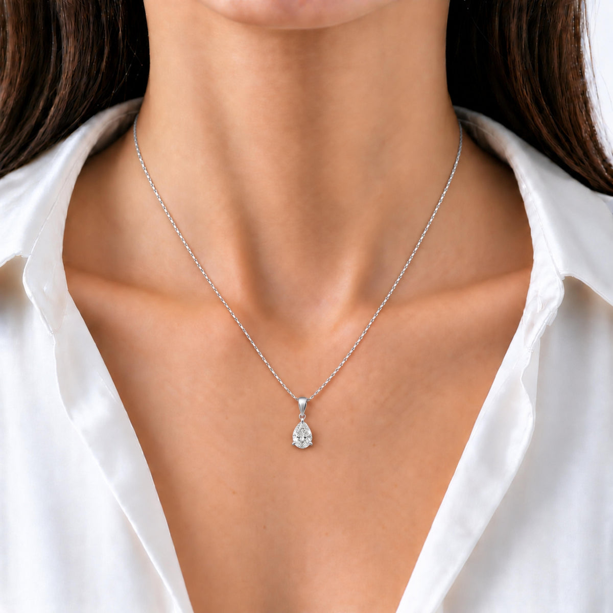 Pear Solitaire Pendant Necklace
