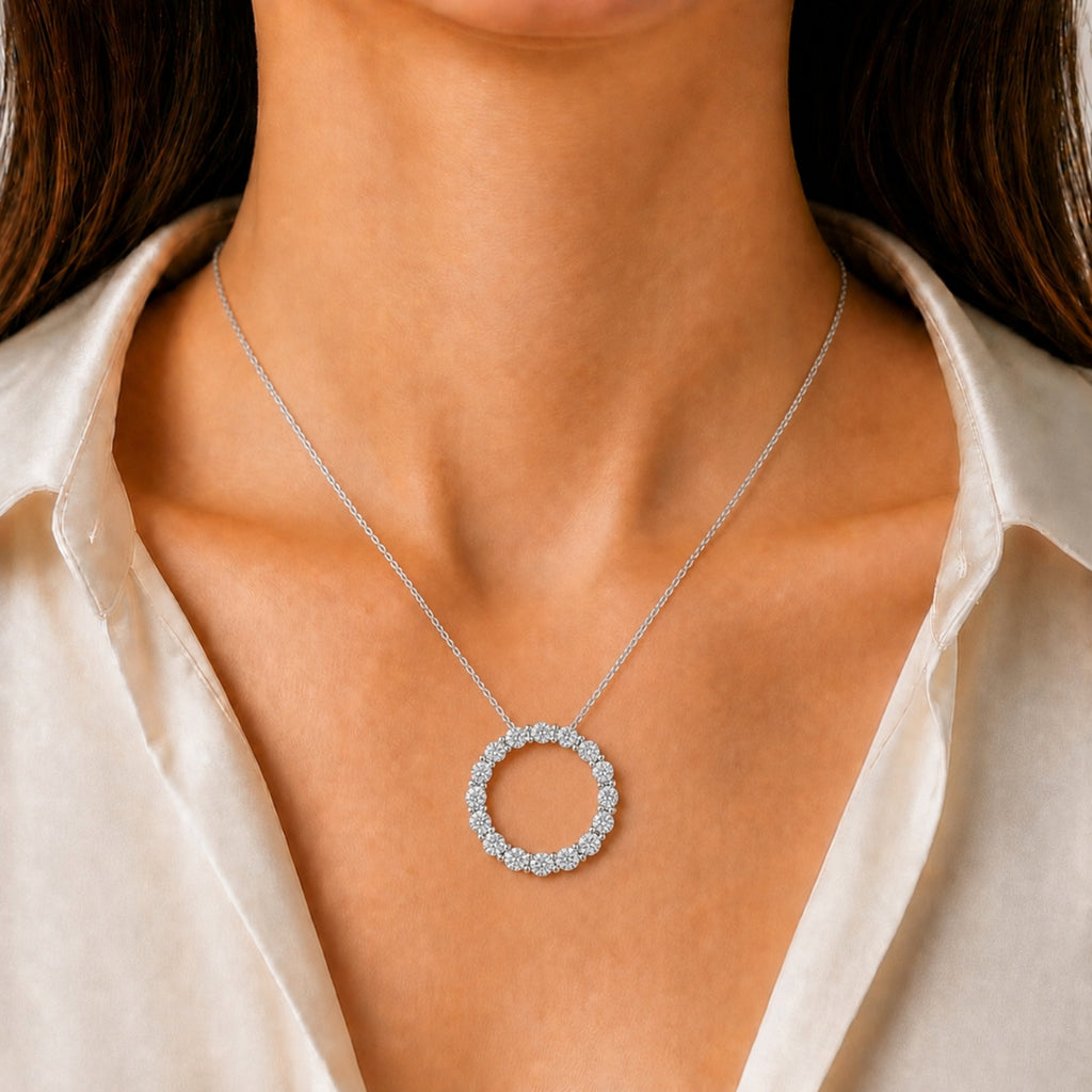 Diamonair Lab Grown Diamond (F/VS+) 1.00 carat Round cut Sterling Silver Circle Pendant - Sterling Silver | Gold over Silver